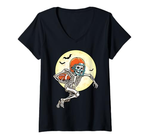 Damen Skelett American Football Halloween Kostüm Herren Jungen Kinder T-Shirt mit V-Ausschnitt Damen Skelett American Football Halloween Kostüm Herren Jungen Kinder T-Shirt mit V-Ausschnitt von Funny Halloween Costume Gifts shirts