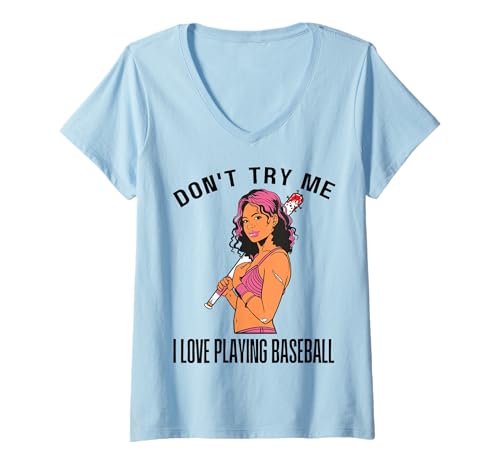 Damen Versuche Mich Nicht, ich Liebe es, Hood Baseball zu Spielen Melanin Black Girl T-Shirt mit V-Ausschnitt Damen Versuche Mich Nicht, ich Liebe es, Hood Baseball zu Spielen Melanin Black Girl T-Shirt mit V-Ausschnitt von Funny Halloween Costume Hood Baseball Bat Fun Gift