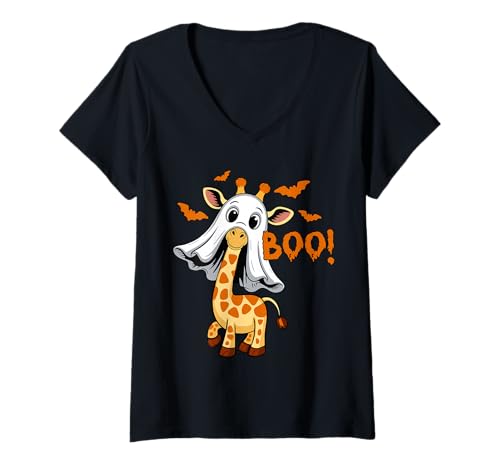 Damen Giraffe Boo Halloween Kostüm Damen Herren Kinder T-Shirt mit V-Ausschnitt Damen Giraffe Boo Halloween Kostüm Damen Herren Kinder T-Shirt mit V-Ausschnitt von Funny Halloween Costume Men Women kids