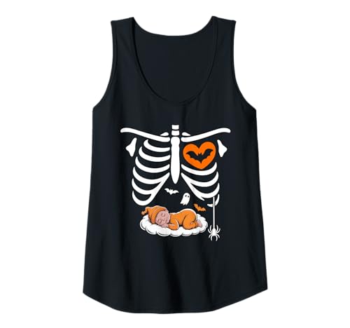 Damen Halloween Lustiges Kostüm Schwangere Frau Kürbis Rippenkäfig Tank Top von Funny Halloween Costume Pregnant Woman Pumpkin