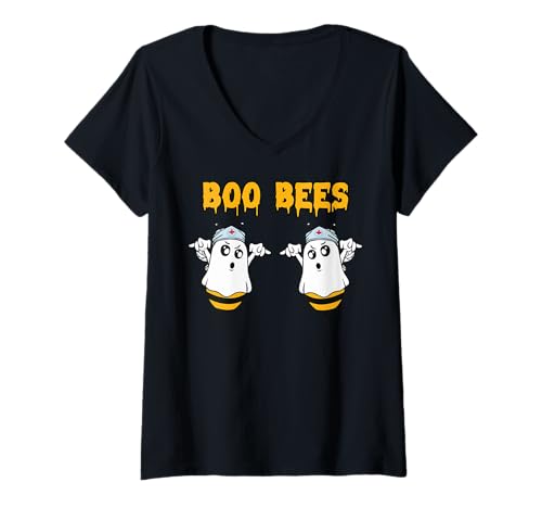 Damen Boo Bees Lustiges Halloween-Witz, Krankenschwester, Doktor, Witz, passendes Wortspiel T-Shirt mit V-Ausschnitt von Funny Halloween Costume for Holidays and Party