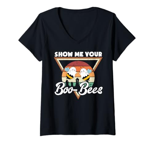 Damen Show Me Your Boo-Bees Lustige Halloween-Boo-Bienen im Retro-Look T-Shirt mit V-Ausschnitt Damen Show Me Your Boo-Bees Lustige Halloween-Boo-Bienen im Retro-Look T-Shirt mit V-Ausschnitt von Funny Halloween Costume for Holidays and Party