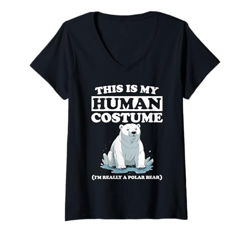 Damen Das ist Mein menschliches Kostüm Ich Bin wirklich EIN Eisbär Halloween T-Shirt mit V-Ausschnitt Damen Das ist Mein menschliches Kostüm Ich Bin wirklich EIN Eisbär Halloween T-Shirt mit V-Ausschnitt von Funny Halloween Costumes