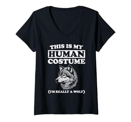 Damen Das ist Mein menschliches Kostüm Ich Bin wirklich EIN Wolf Lustiges Halloween T-Shirt mit V-Ausschnitt Damen Das ist Mein menschliches Kostüm Ich Bin wirklich EIN Wolf Lustiges Halloween T-Shirt mit V-Ausschnitt von Funny Halloween Costumes