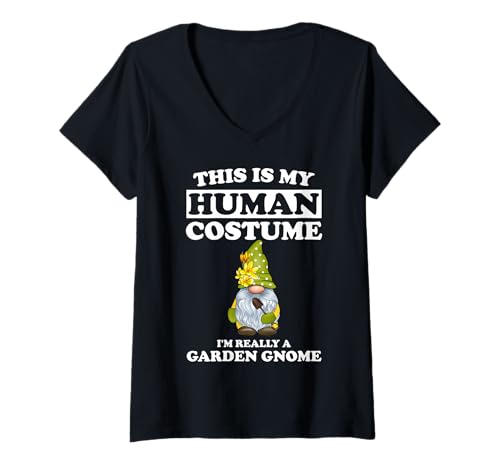 Damen This is My Human Costume I'm Really A Garden GNOME Halloween T-Shirt mit V-Ausschnitt Damen This is My Human Costume I'm Really A Garden GNOME Halloween T-Shirt mit V-Ausschnitt von Funny Halloween Costumes