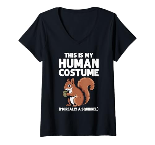 Damen This is My Human Costume I'm Really A Squirrel Halloween T-Shirt mit V-Ausschnitt Damen This is My Human Costume I'm Really A Squirrel Halloween T-Shirt mit V-Ausschnitt von Funny Halloween Costumes