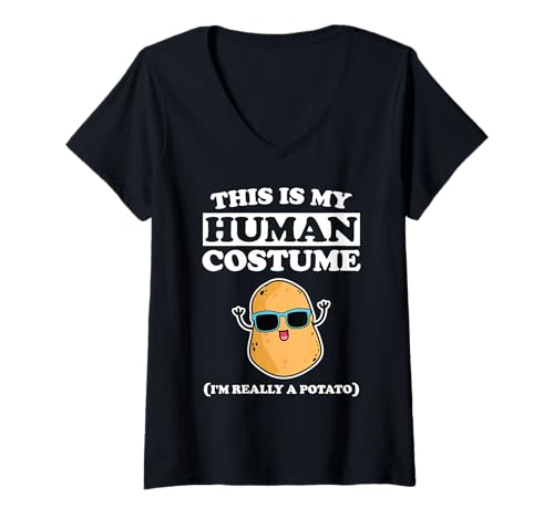 Damen This is My Human Costume I'm Really a Potato Lustiges Halloween T-Shirt mit V-Ausschnitt Damen This is My Human Costume I'm Really a Potato Lustiges Halloween T-Shirt mit V-Ausschnitt von Funny Halloween Costumes