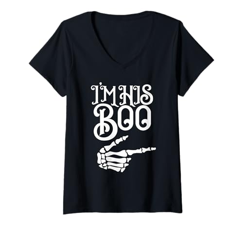 Damen I'm His Boo Halloween-Kostüm für Paare T-Shirt mit V-Ausschnitt Damen I'm His Boo Halloween-Kostüm für Paare T-Shirt mit V-Ausschnitt von Funny Halloween Couples Costume Her Boo His Ghoul
