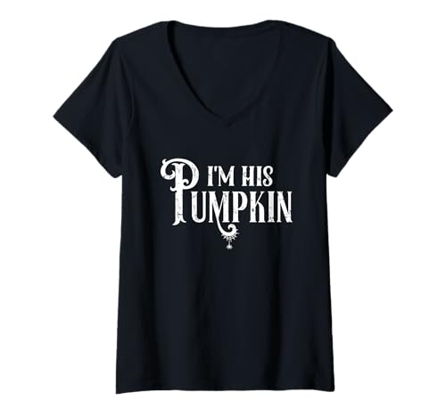Damen I'm His Pumpkin Halloween Freundin Passendes Paar Kostüm T-Shirt mit V-Ausschnitt Damen I'm His Pumpkin Halloween Freundin Passendes Paar Kostüm T-Shirt mit V-Ausschnitt von Funny Halloween Couples Costume Her Boo His Ghoul