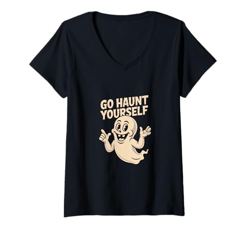 Damen Go Haunt Yourself Halloween-Liebhaber-Boo Ghost Grafik, gruselig T-Shirt mit V-Ausschnitt Damen Go Haunt Yourself Halloween-Liebhaber-Boo Ghost Grafik, gruselig T-Shirt mit V-Ausschnitt von Funny Halloween Creepy Apparel Boo Lover Outfit