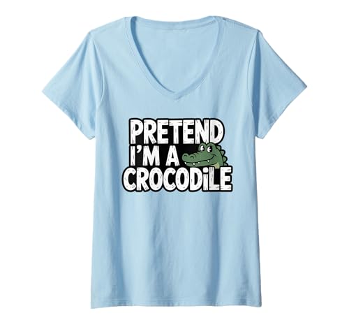 Damen Lustiges Krokodil Halloween Party, Pretend I'm a Crocodile T-Shirt mit V-Ausschnitt von Funny Halloween Crocodile Lover Costume Gifts Idae