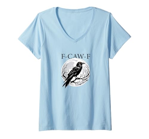 Damen F-CAW-F Funny Crow Moon Halloween Dark Love T-Shirt mit V-Ausschnitt Damen F-CAW-F Funny Crow Moon Halloween Dark Love T-Shirt mit V-Ausschnitt von Funny Halloween Crow Moon