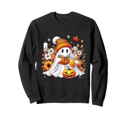 Nette Ghost Reading Buchliebhaber Halloween Ghosts Coffee Damen Sweatshirt Nette Ghost Reading Buchliebhaber Halloween Ghosts Coffee Damen Sweatshirt von Funny Halloween Cute Ghost Reading Book Halloween