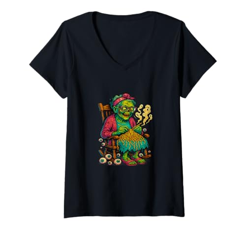 Damen Lustiger Zombie Grandma strickt Horror T-Shirt mit V-Ausschnitt Damen Lustiger Zombie Grandma strickt Horror T-Shirt mit V-Ausschnitt von Funny Halloween Designs And Accessories