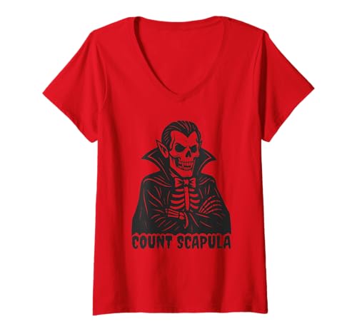 Damen GRAF Scapula Lustiges Skelett Vampir Halloween Gothic Gruselig T-Shirt mit V-Ausschnitt von Funny Halloween Designs For Men Women