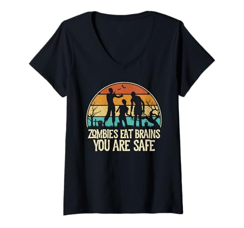 Damen Zombies Essen Gehirne Mach dir Keine Sorgen, DASS du in Sicherheit bist - Retro-Halloween T-Shirt mit V-Ausschnitt Damen Zombies Essen Gehirne Mach dir Keine Sorgen, DASS du in Sicherheit bist - Retro-Halloween T-Shirt mit V-Ausschnitt von Funny Halloween Designs - Zombies On Graveyards