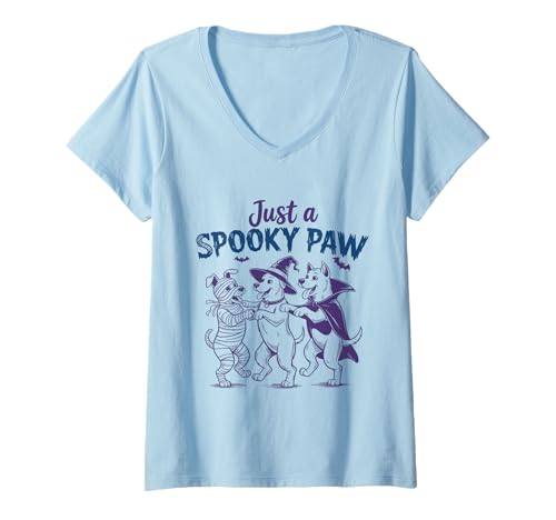 Damen Just a Spooky Paw - Halloween Lustige Hunde in Kostümen T-Shirt mit V-Ausschnitt Damen Just a Spooky Paw - Halloween Lustige Hunde in Kostümen T-Shirt mit V-Ausschnitt von Funny Halloween Dog Costumes