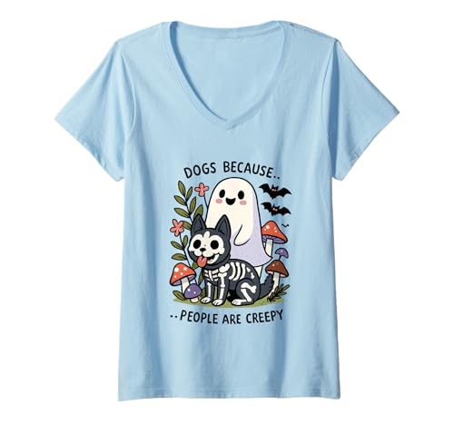 Damen Hunde, Weil Menschen gruselig sind Halloween T-Shirt mit V-Ausschnitt Damen Hunde, Weil Menschen gruselig sind Halloween T-Shirt mit V-Ausschnitt von Funny Halloween Dog Ghost Skeleton Creepy