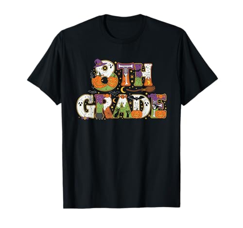 8. Klasse Kürbis Geist Skelett Halloween Kinder Herren Damen T-Shirt von Funny Halloween Eighth Grade Costume