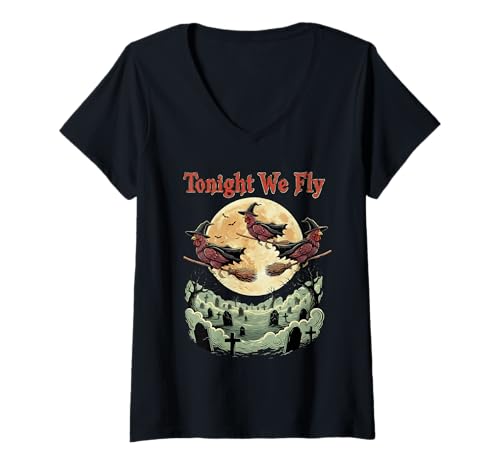 Damen Tonight We Fly Funny Halloween Huhn Fall Farm Animals T-Shirt mit V-Ausschnitt Damen Tonight We Fly Funny Halloween Huhn Fall Farm Animals T-Shirt mit V-Ausschnitt von Funny Halloween Farm Chicken Gifts