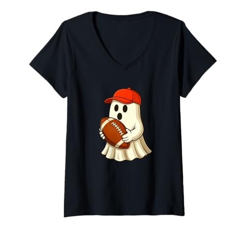 Damen Funny Ghost Football Player Halloween Football Trainer Coach T-Shirt mit V-Ausschnitt Damen Funny Ghost Football Player Halloween Football Trainer Coach T-Shirt mit V-Ausschnitt von Funny Halloween Football Ghost Novelty Tops ...