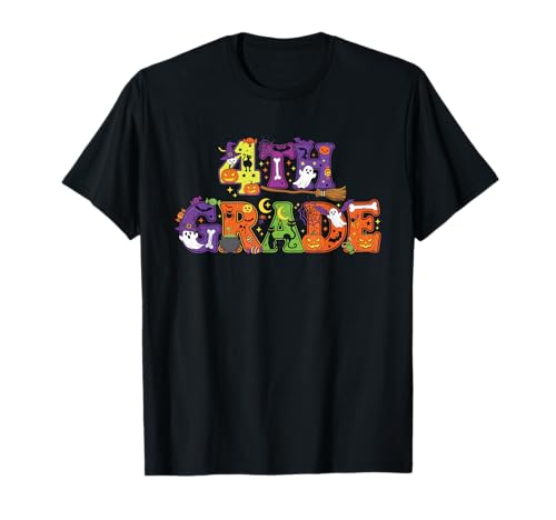 4. Klasse Kürbis Geist Skelett Halloween Kinder Herren Damen T-Shirt von Funny Halloween Fourth Grade Costume