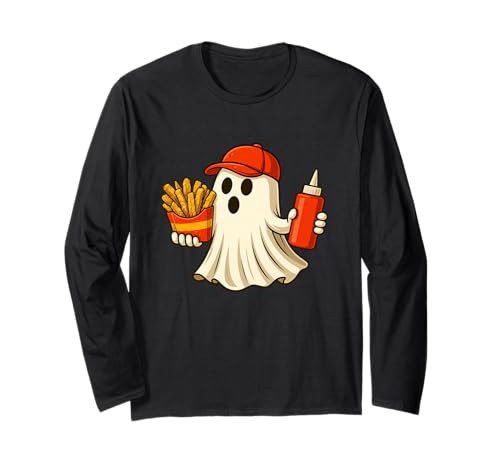 French Fries Halloween Ghost Foodie Halloween Delivery Man Langarmshirt von Funny Halloween French Fries Novelty Tops ...