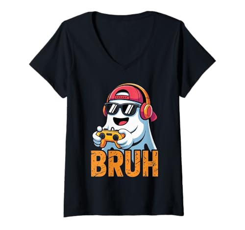 Damen Lustiges Bruh Halloween Gaming Gruseliger Gamer Ghost Videospiel T-Shirt mit V-Ausschnitt Damen Lustiges Bruh Halloween Gaming Gruseliger Gamer Ghost Videospiel T-Shirt mit V-Ausschnitt von Funny Halloween Gaming Lover Costume Gifts Idea