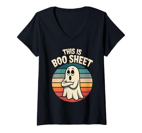 Damen Lustiges „This is Boo Sheet Ghost“, Halloweenmotiv T-Shirt mit V-Ausschnitt Damen Lustiges „This is Boo Sheet Ghost“, Halloweenmotiv T-Shirt mit V-Ausschnitt von Funny Halloween Ghost Costume Gifts Idea