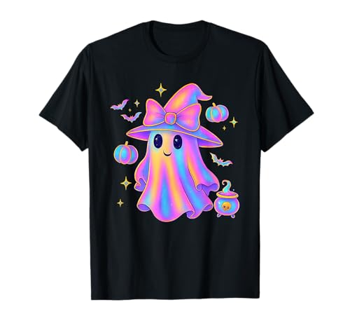 Pastell Galaxy Ghost Halloween Mädchen Kinder Geist Kokette Schleife T-Shirt von Funny Halloween Ghost Shirts For Men Women Kids