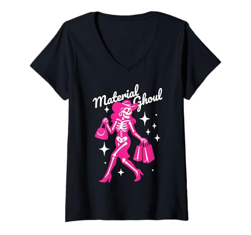 Damen Lustiges Halloween Boo-JEE Geist Einkaufen Rosa Skelett T-Shirt mit V-Ausschnitt Damen Lustiges Halloween Boo-JEE Geist Einkaufen Rosa Skelett T-Shirt mit V-Ausschnitt von Funny Halloween Ghouls for Aesthetic Trendy Girls