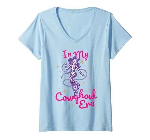 Damen Lustige Halloween-Cowgirl-Ghul Gruselige Rosa Pastell-Goth T-Shirt mit V-Ausschnitt Damen Lustige Halloween-Cowgirl-Ghul Gruselige Rosa Pastell-Goth T-Shirt mit V-Ausschnitt von Funny Halloween Ghouls for Spooky Western Girls