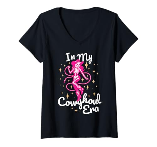 Damen Lustige Halloween-Cowgirl-Ghul Gruselige Rosa Pastell-Goth T-Shirt mit V-Ausschnitt Damen Lustige Halloween-Cowgirl-Ghul Gruselige Rosa Pastell-Goth T-Shirt mit V-Ausschnitt von Funny Halloween Ghouls for Spooky Western Girls