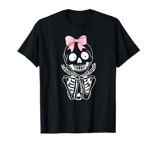 Niedlicher Skelett-Schädel Kokette rosa Schleife Halloween Damen T-Shirt Niedlicher Skelett-Schädel Kokette rosa Schleife Halloween Damen T-Shirt von Funny Halloween Girl Skeleton
