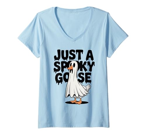 Damen Just A Spooky Goose Lustiges Halloween T-Shirt mit V-Ausschnitt Damen Just A Spooky Goose Lustiges Halloween T-Shirt mit V-Ausschnitt von Funny Halloween Goose Costume Apparel