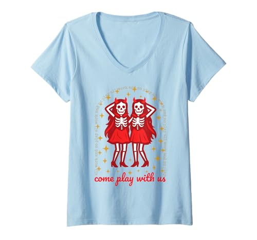 Damen Geisterzwillinge gruselige Teufelsmädchen Halloween T-Shirt mit V-Ausschnitt Damen Geisterzwillinge gruselige Teufelsmädchen Halloween T-Shirt mit V-Ausschnitt von Funny Halloween Hauntings for Spooky Witchy Girls
