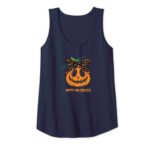 Damen Halloween Kürbis in Leopardenmuster Bandana | Happy Halloween Tank Top von Funny Halloween Holiday Is Coming