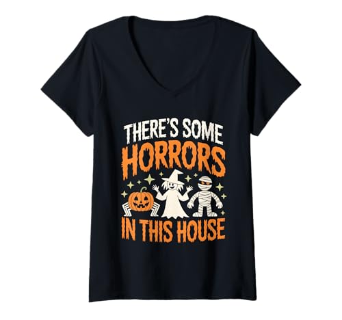 Damen In diesem Haus gibt es einige Schrecken, gruselige Halloween-Frauen, Männer T-Shirt mit V-Ausschnitt Damen In diesem Haus gibt es einige Schrecken, gruselige Halloween-Frauen, Männer T-Shirt mit V-Ausschnitt von Funny Halloween Horror Spooky Scary Boys Girls
