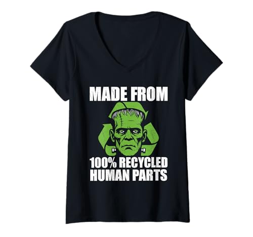Damen Aus 100% recycelten menschlichen Teilen – Organtransplantation T-Shirt mit V-Ausschnitt Damen Aus 100% recycelten menschlichen Teilen – Organtransplantation T-Shirt mit V-Ausschnitt von Funny Halloween Merch