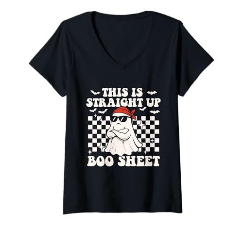 Damen This is Straight Up Boo Sheet – Gruseliger Halloween-Geist T-Shirt mit V-Ausschnitt Damen This is Straight Up Boo Sheet – Gruseliger Halloween-Geist T-Shirt mit V-Ausschnitt von Funny Halloween Merch