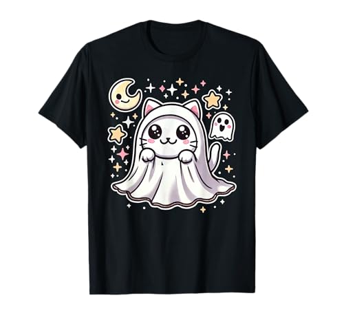 Niedliche Kawaii-Katze Baby Geist Halloween Sterne – Phantom Kitty T-Shirt von Funny Halloween Monster Cats For Kids And Adults