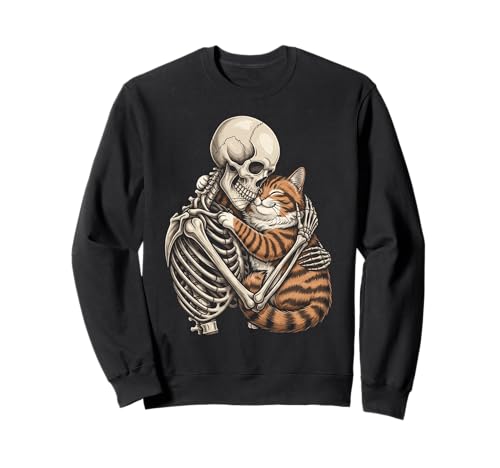 Skelett Umarmung Katze Halloween Niedlich Liebhaber Männer Frauen Sweatshirt von Funny Halloween Outfit Costumes Skeleton Cat Bow