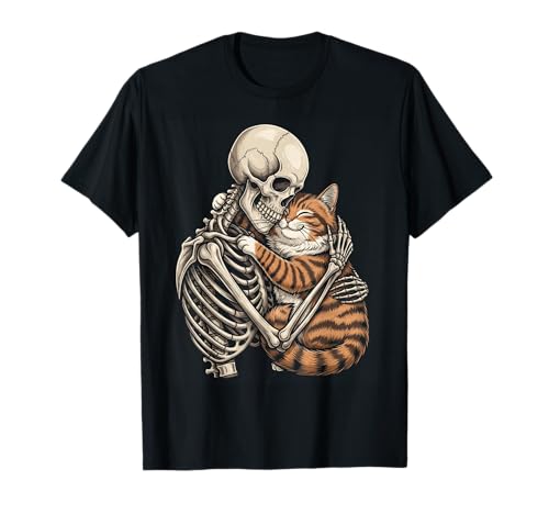 Skelett Umarmung Katze Halloween Niedlich Liebhaber Männer Frauen T-Shirt von Funny Halloween Outfit Costumes Skeleton Cat Bow