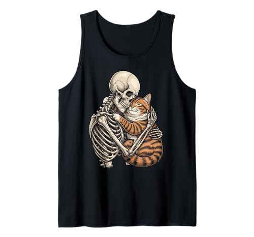 Skelett Umarmung Katze Halloween Niedlich Liebhaber Männer Frauen Tank Top von Funny Halloween Outfit Costumes Skeleton Cat Bow