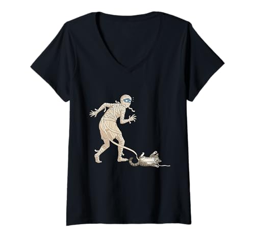 Damen Funny Halloween Cat and Mummy T-Shirt mit V-Ausschnitt Damen Funny Halloween Cat and Mummy T-Shirt mit V-Ausschnitt von Funny Halloween Party Cat Designs