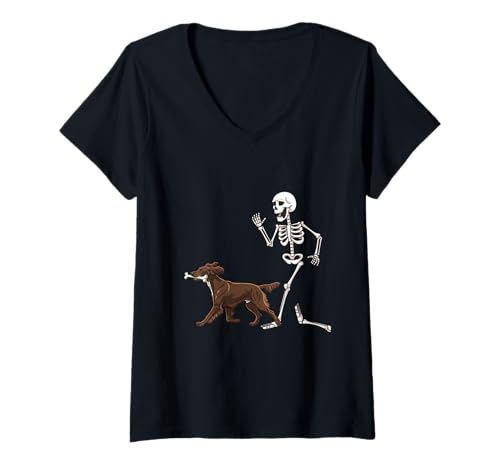 Damen Funny Halloween Boykin Spaniel and Skeleton T-Shirt mit V-Ausschnitt Damen Funny Halloween Boykin Spaniel and Skeleton T-Shirt mit V-Ausschnitt von Funny Halloween Party Dog Designs