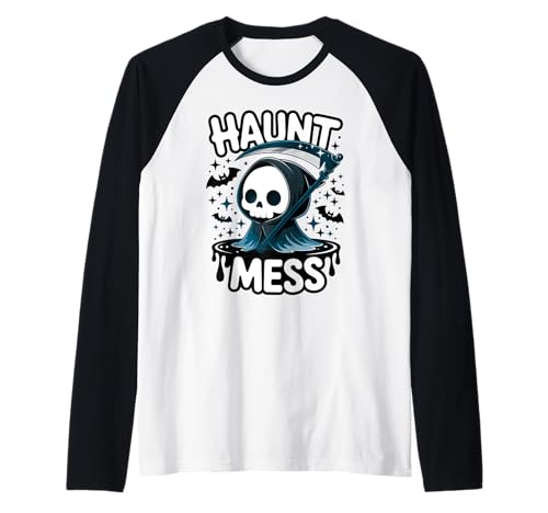 Sensenmann Spuk-Chaos Halloween Design Geschenk Männer Frauen Kinder Raglan Sensenmann Spuk-Chaos Halloween Design Geschenk Männer Frauen Kinder Raglan von Funny Halloween Party Spooky Season Ghost Graphic