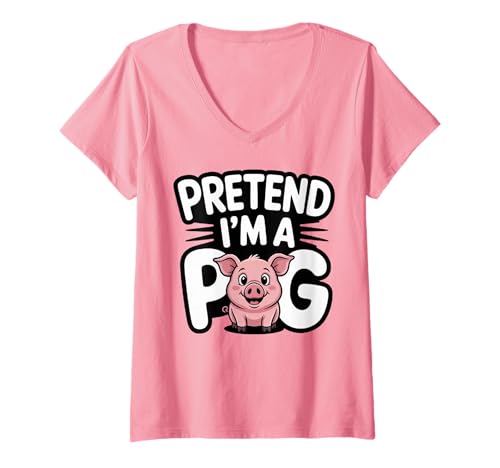 Damen Lustiger Schweineliebhaber, Halloween-Party, Pretend I'm a Pig T-Shirt mit V-Ausschnitt Damen Lustiger Schweineliebhaber, Halloween-Party, Pretend I'm a Pig T-Shirt mit V-Ausschnitt von Funny Halloween Pig Lovers Halloween Costume Gifts