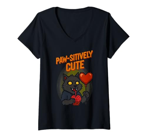 Damen Paw-sitively Cute Funny Pixel Art Werwolf Halloween T-Shirt mit V-Ausschnitt Damen Paw-sitively Cute Funny Pixel Art Werwolf Halloween T-Shirt mit V-Ausschnitt von Funny Halloween Pixal Art Monsters DonaOnca