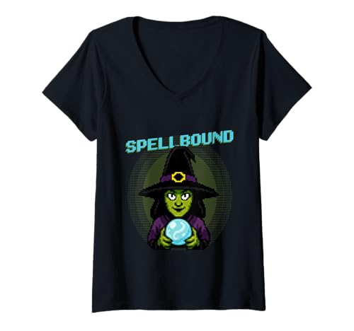 Damen Spellbound Lustiges Pixel-Art-Hexen-Halloween T-Shirt mit V-Ausschnitt Damen Spellbound Lustiges Pixel-Art-Hexen-Halloween T-Shirt mit V-Ausschnitt von Funny Halloween Pixal Art Monsters DonaOnca